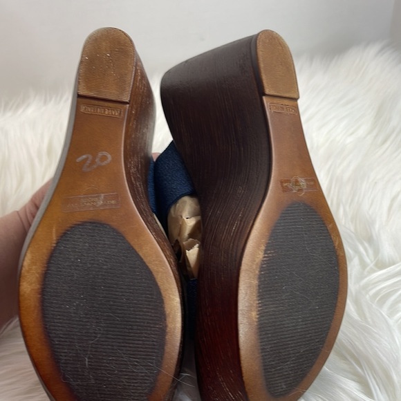 Women’s Italian Shoe Makers sandals denim blue SZ 10M elastic 3.5 in wedge - Picture 6 of 9